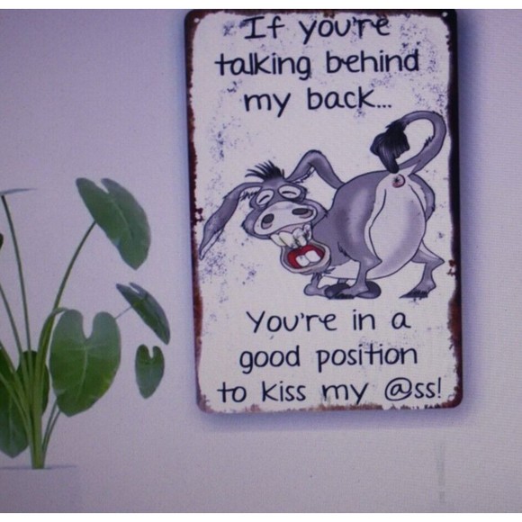 Comical Donkey Tin Sign Funny Indoor Outdoor Waterproof 12X8 Humor Gift NIP - Picture 4 of 5